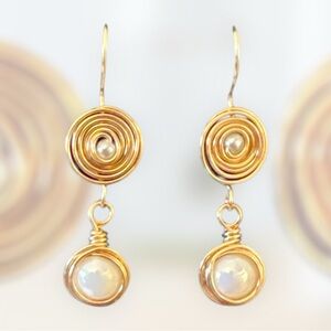 Gold Swirl Earrings with Pearl Accents